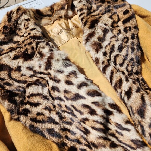 VINTAGE I. Magnin & Co. Cheetah Print Fur Mink Trench Coat Jacket Size M - Picture 4 of 16
